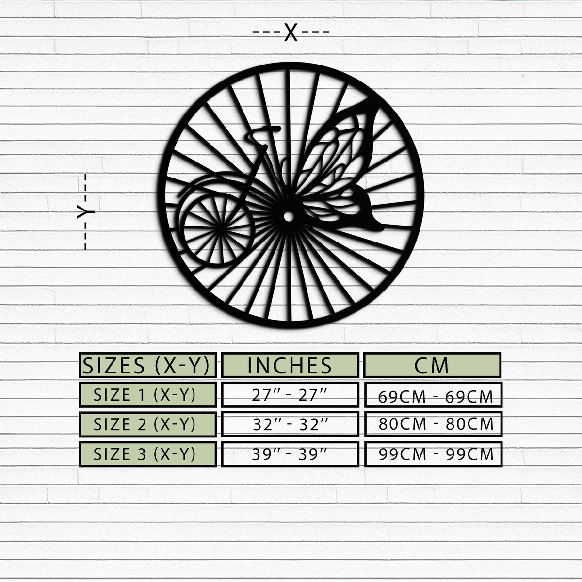 Metal Bicycle Wheel Butterfly Silhouette Wall Art - Round Nature Inspired