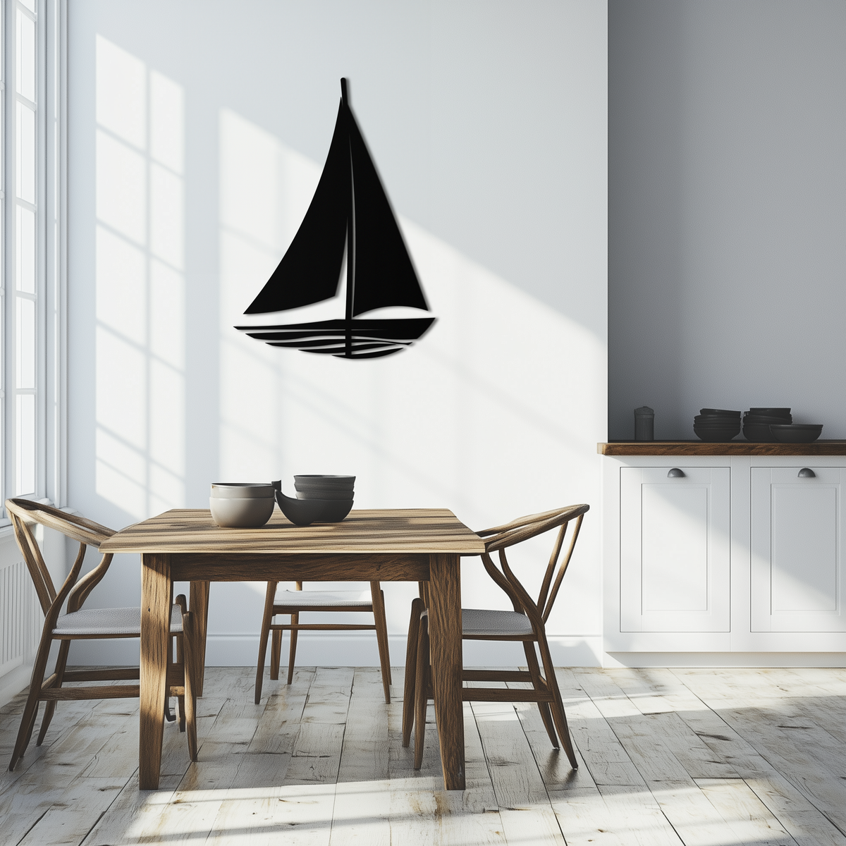 Steel Sailboat Silhouette Wall Art - Nautical Minimalist Design