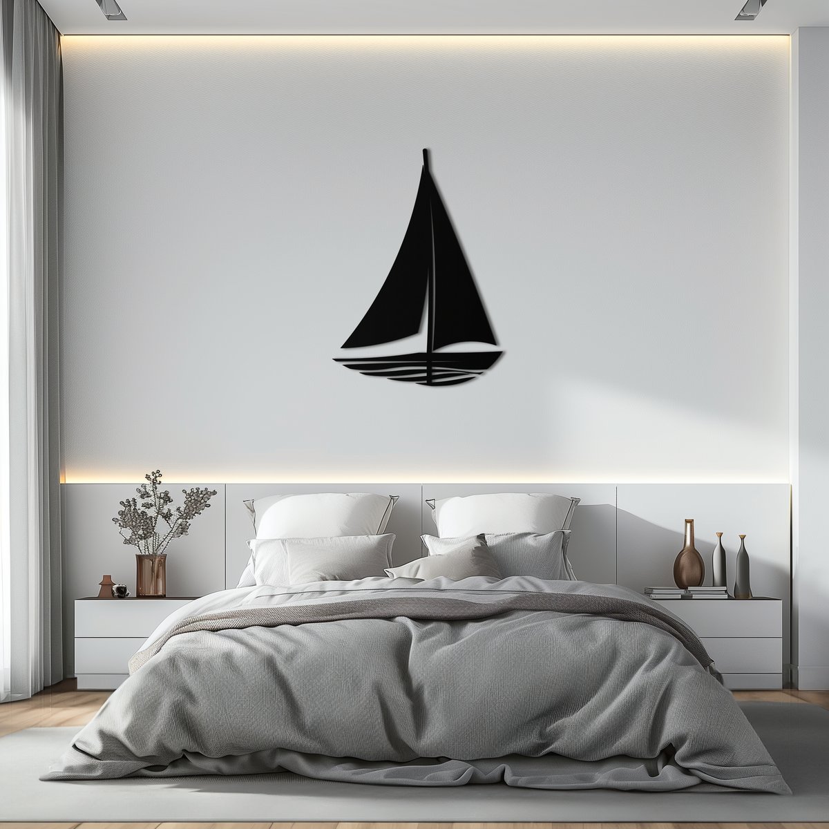 Steel Sailboat Silhouette Wall Art - Nautical Minimalist Design