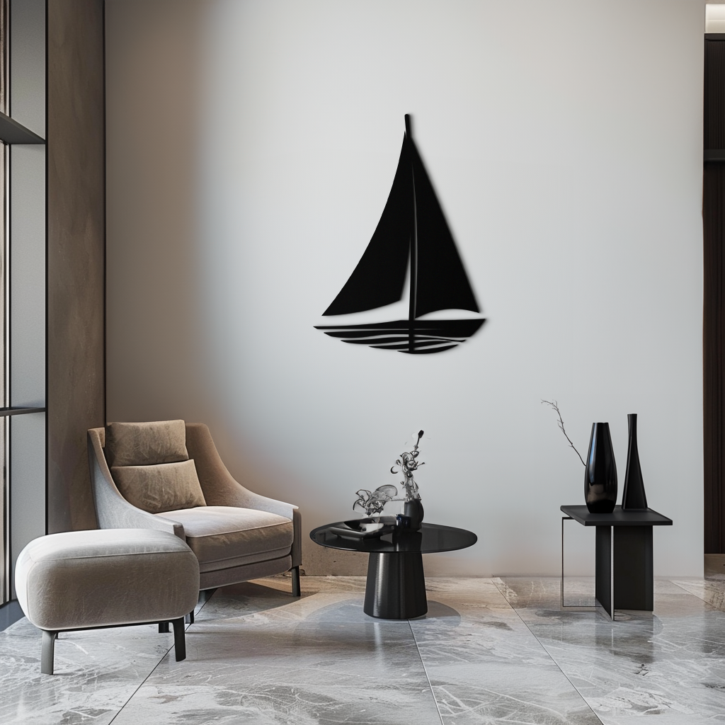 Steel Sailboat Silhouette Wall Art - Nautical Minimalist Design
