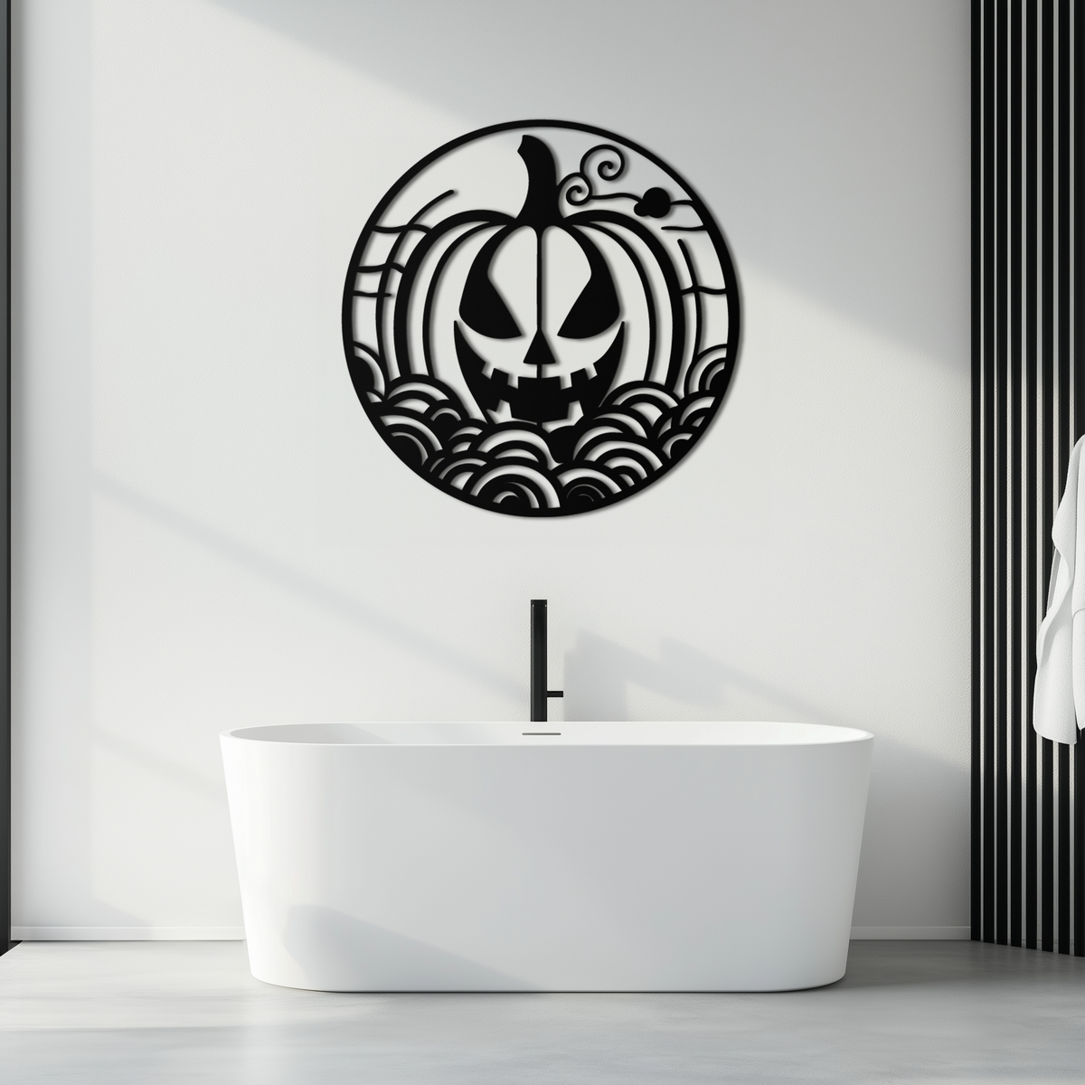 Black Pumpkin Silhouette Metal Wall Art - Round Halloween Decor