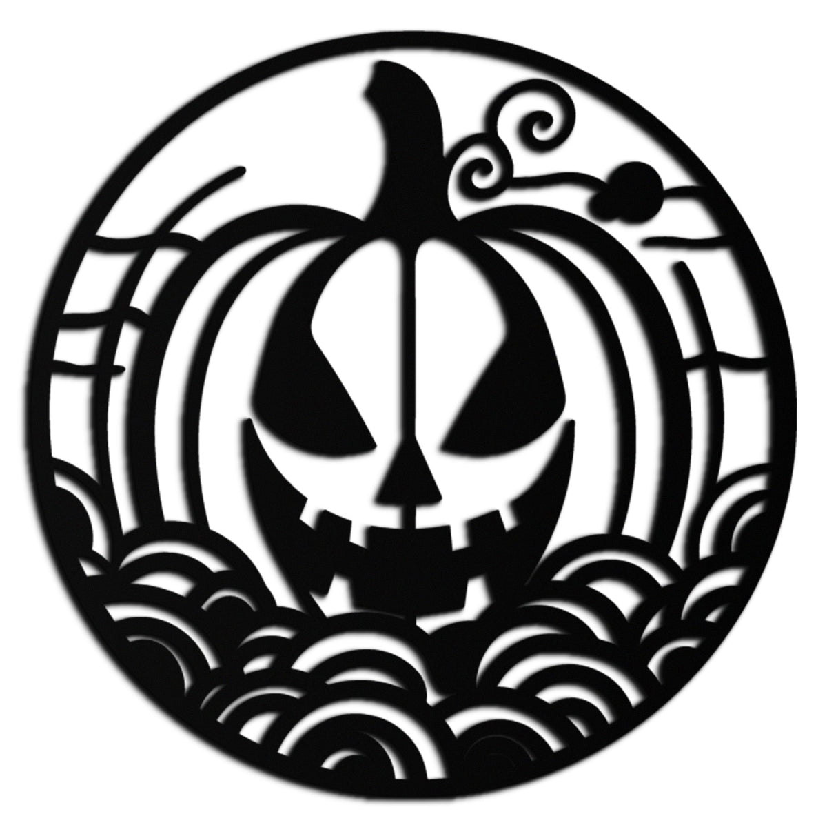 Black Pumpkin Silhouette Metal Wall Art - Round Halloween Decor