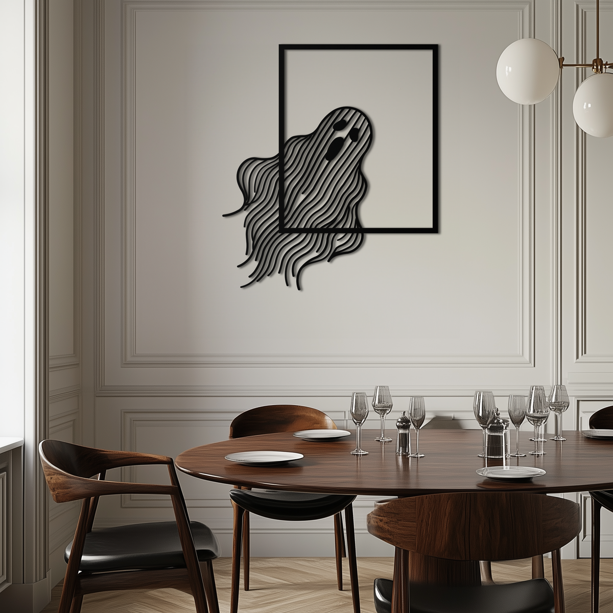 Steel Ghost Silhouette Metal Wall Art with Bold Eye Cutouts - Spooky Halloween Decor