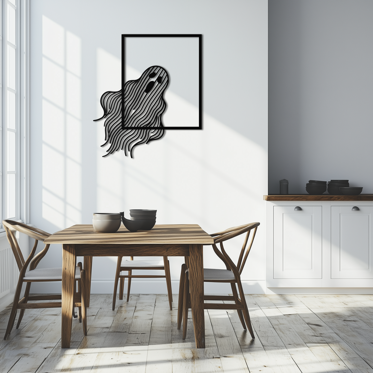 Steel Ghost Silhouette Metal Wall Art with Bold Eye Cutouts - Spooky Halloween Decor