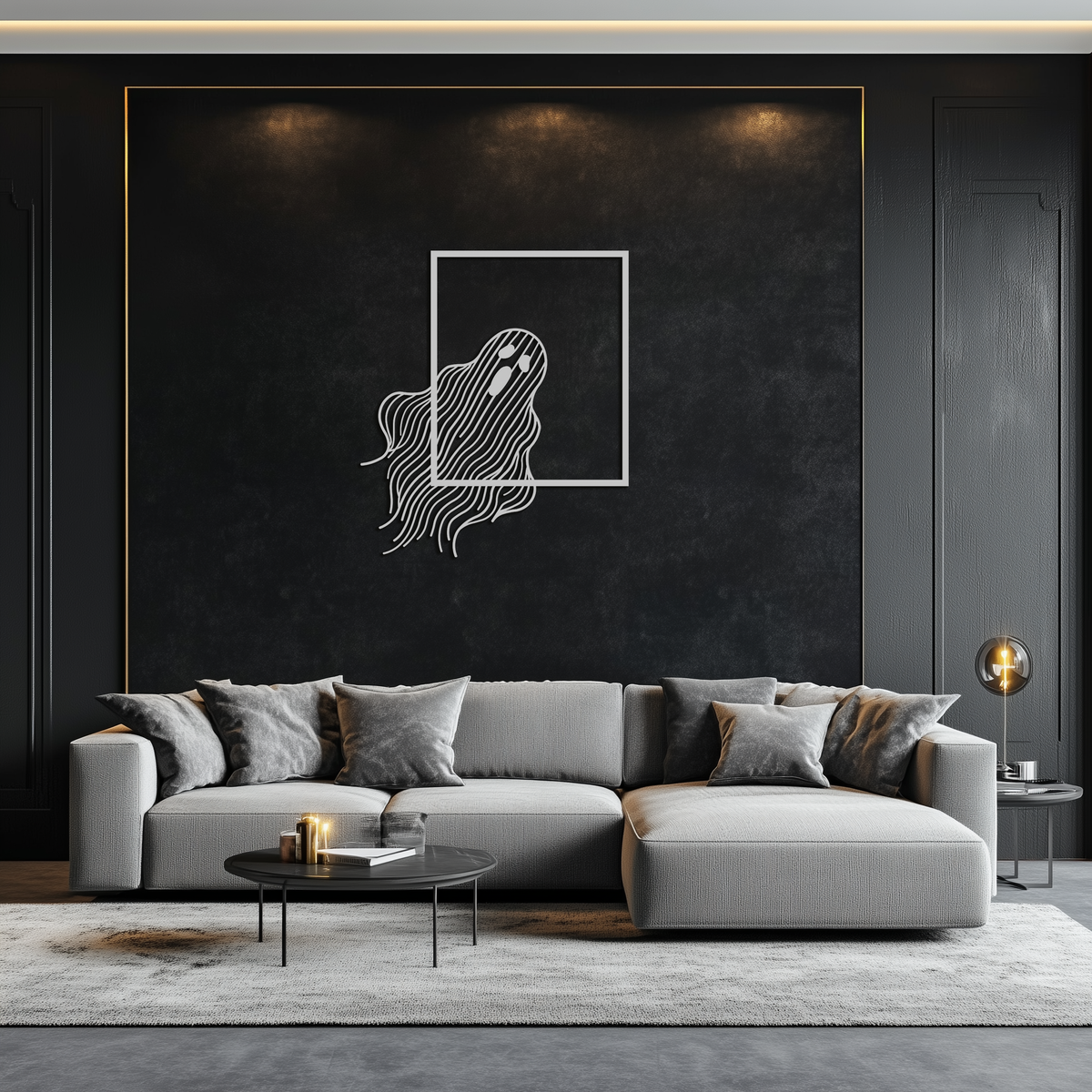 Steel Ghost Silhouette Metal Wall Art with Bold Eye Cutouts - Spooky Halloween Decor