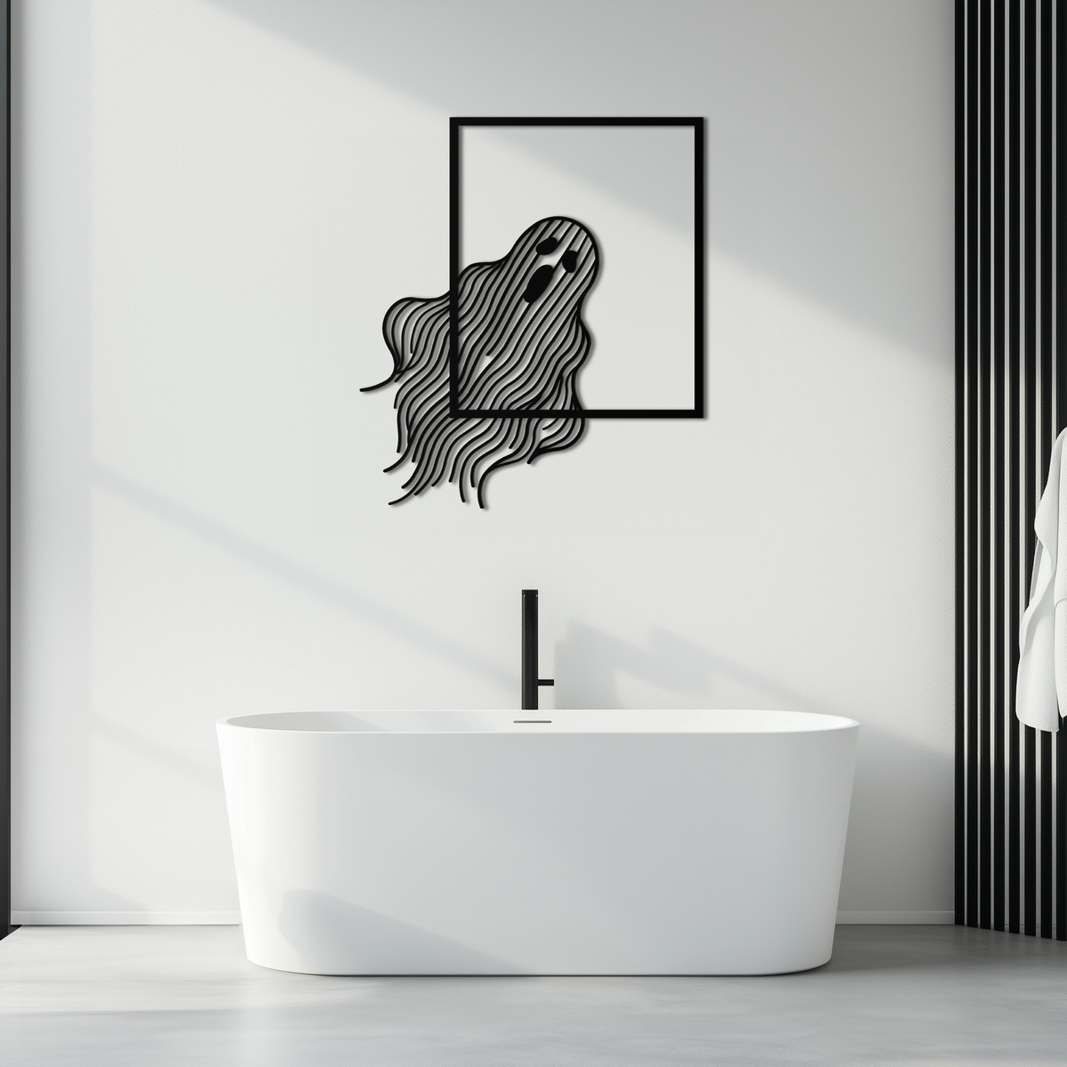 Steel Ghost Silhouette Metal Wall Art with Bold Eye Cutouts - Spooky Halloween Decor