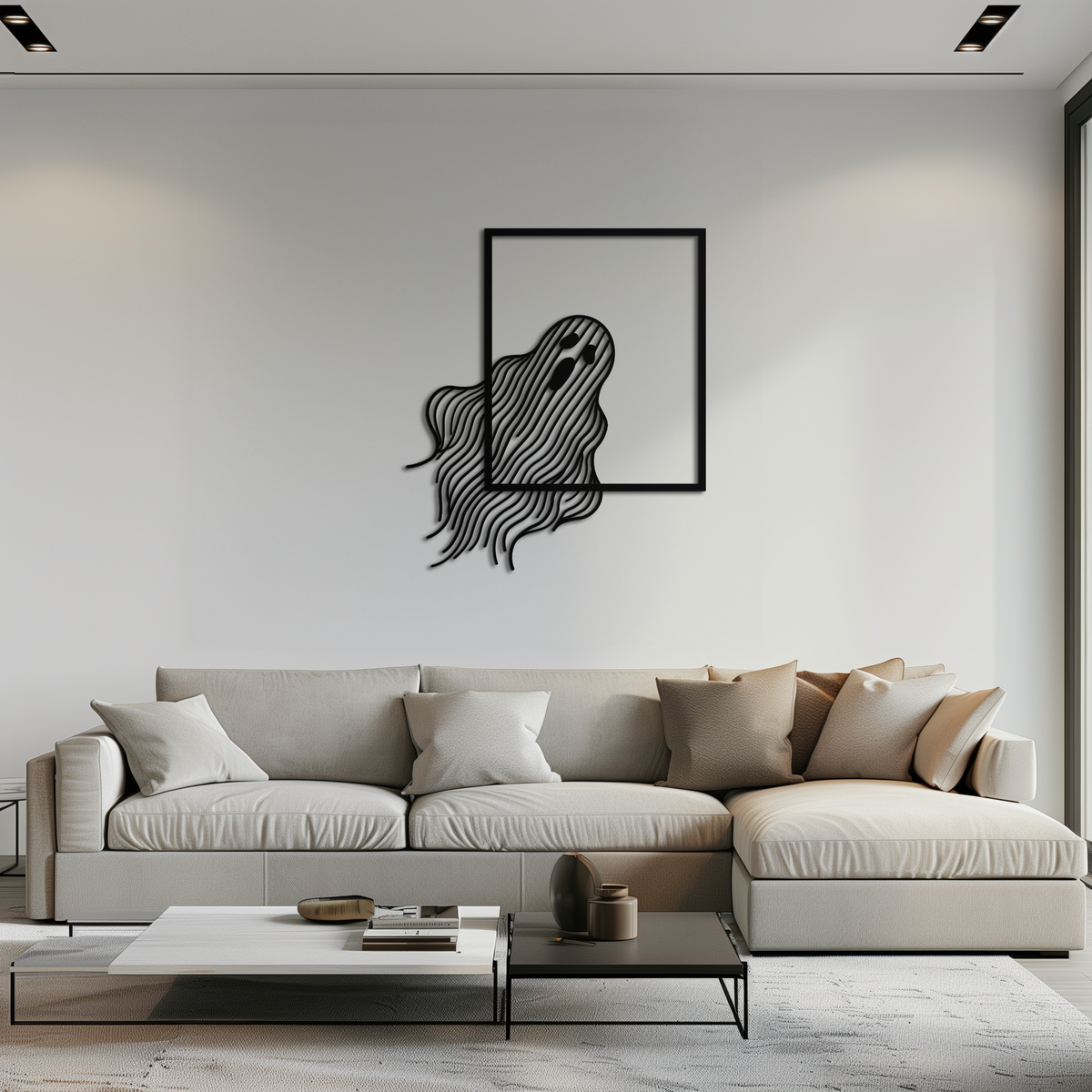 Steel Ghost Silhouette Metal Wall Art with Bold Eye Cutouts - Spooky Halloween Decor