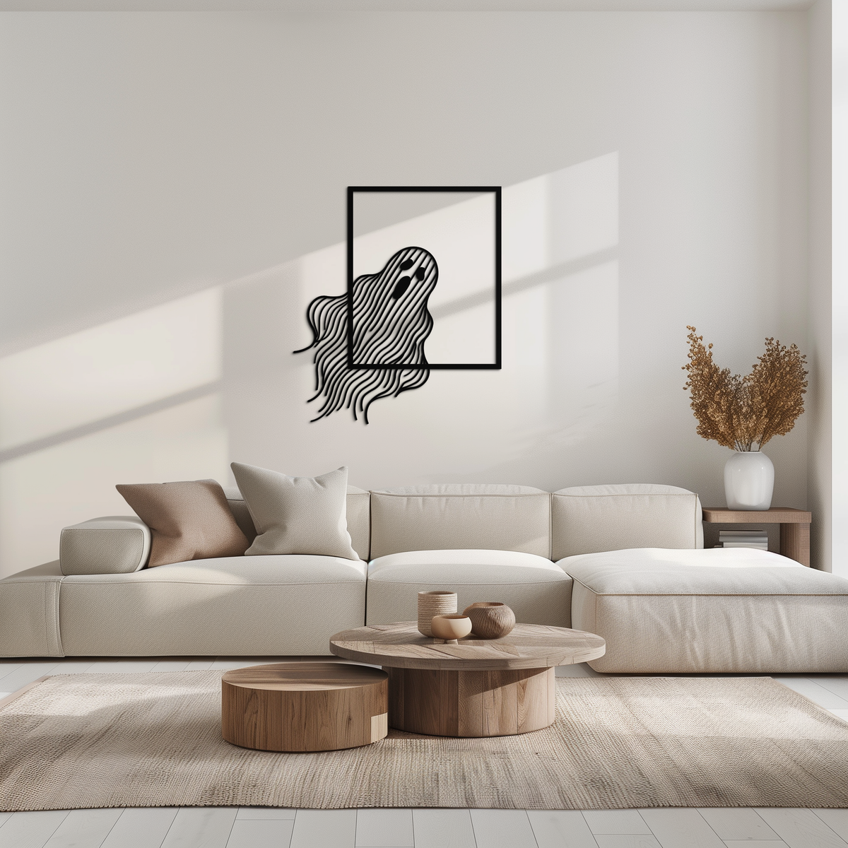 Steel Ghost Silhouette Metal Wall Art with Bold Eye Cutouts - Spooky Halloween Decor