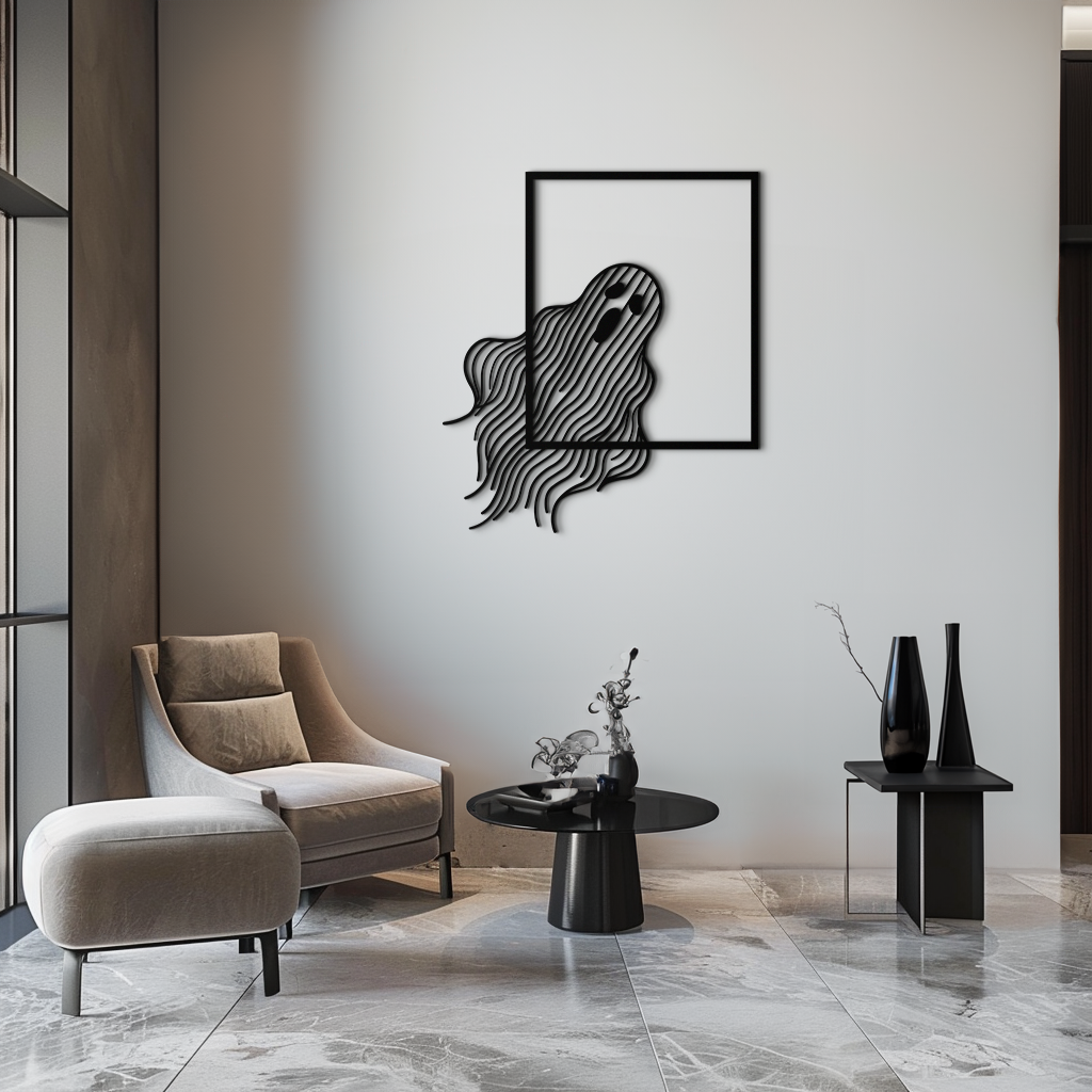Steel Ghost Silhouette Metal Wall Art with Bold Eye Cutouts - Spooky Halloween Decor
