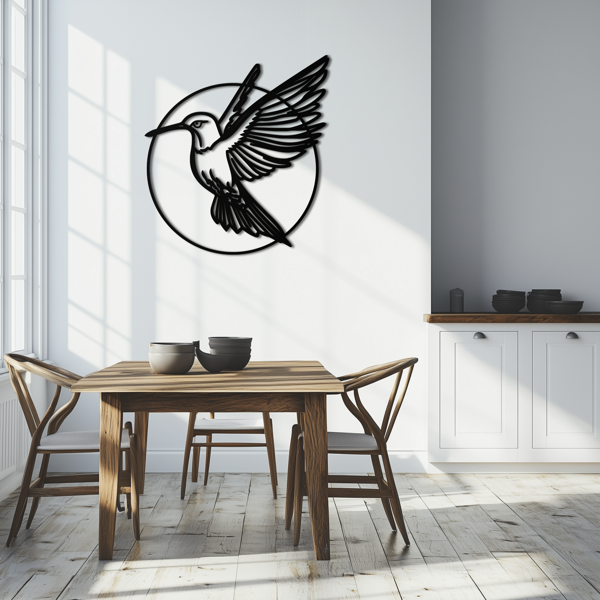 Black Metal Hummingbird Wall Art - Matte Steel Silhouette Contemporary Home Decor