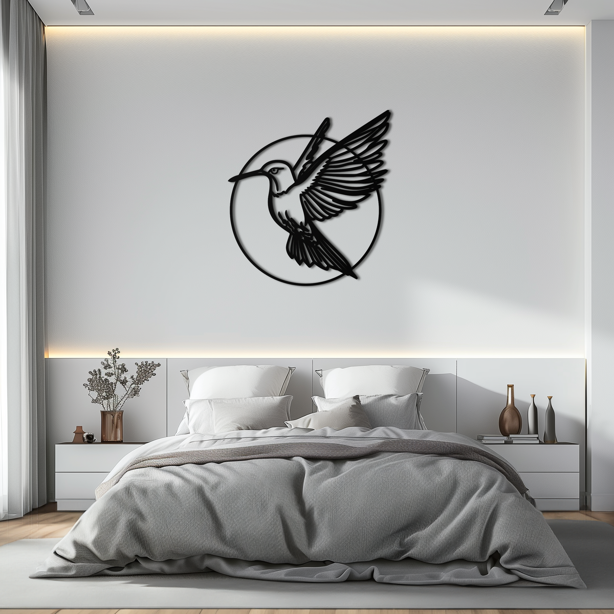Black Metal Hummingbird Wall Art - Matte Steel Silhouette Contemporary Home Decor