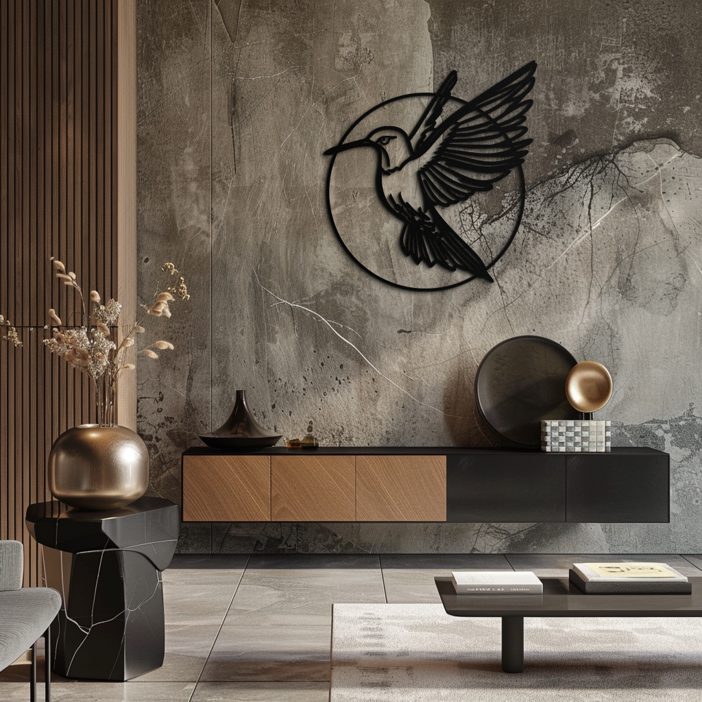 Black Metal Hummingbird Wall Art - Matte Steel Silhouette Contemporary Home Decor