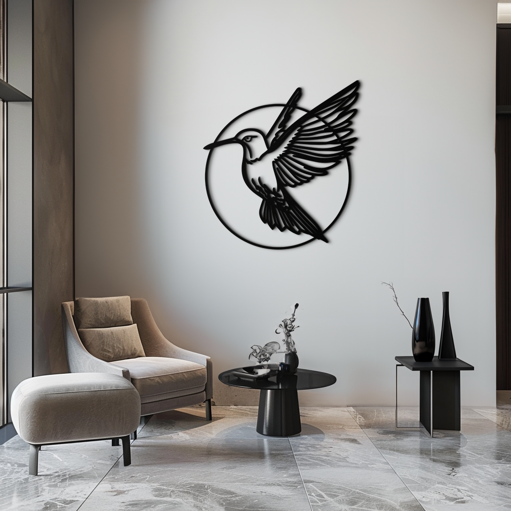 Black Metal Hummingbird Wall Art - Matte Steel Silhouette Contemporary Home Decor