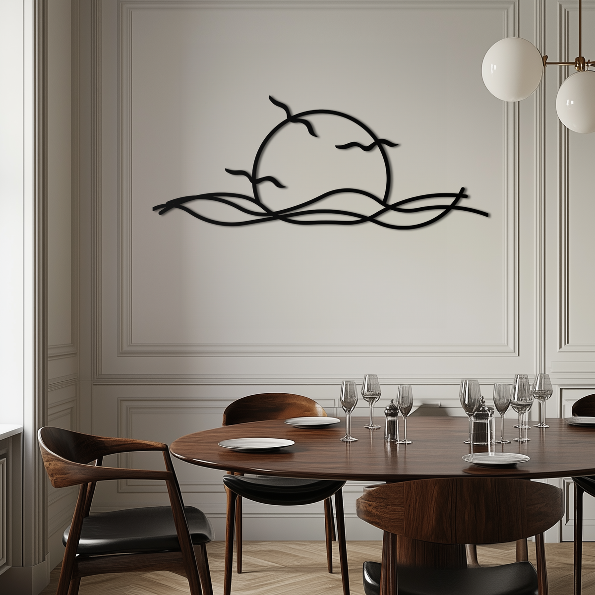 Matte Black Steel Sunset Silhouette Wall Art - Landscape Decor