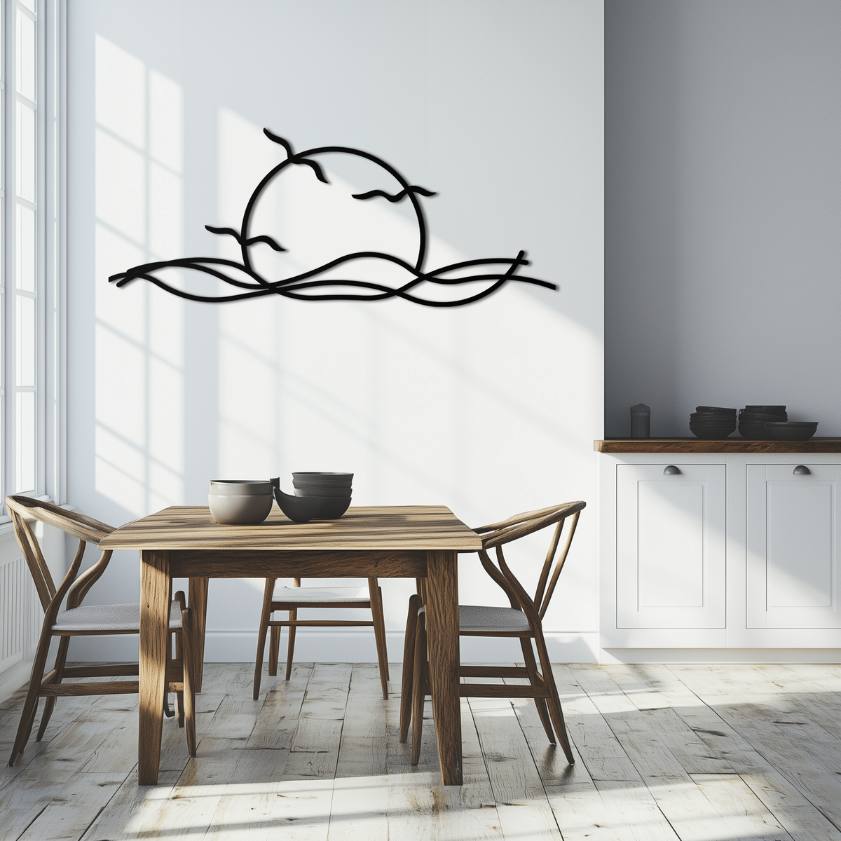 Matte Black Steel Sunset Silhouette Wall Art - Landscape Decor