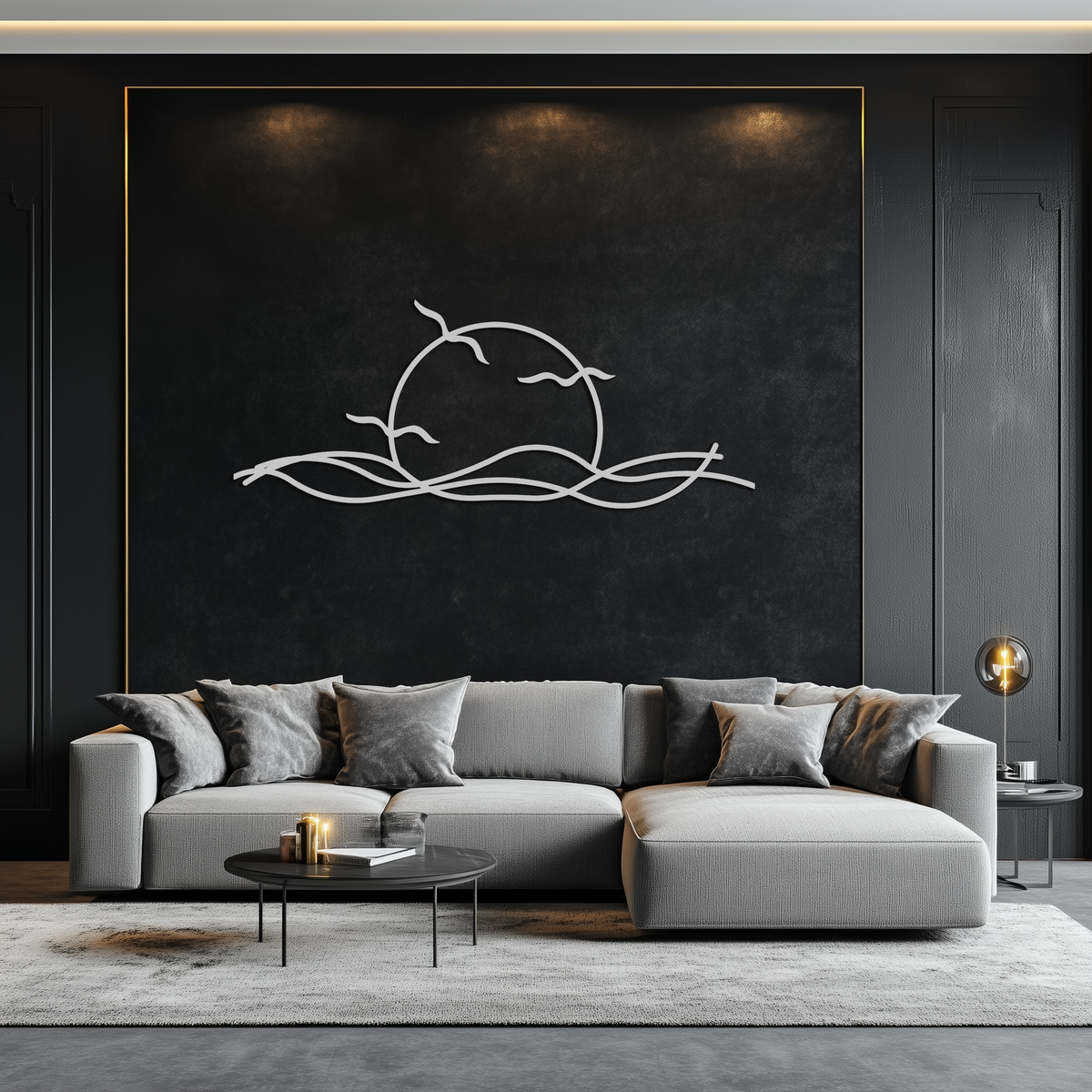Matte Black Steel Sunset Silhouette Wall Art - Landscape Decor