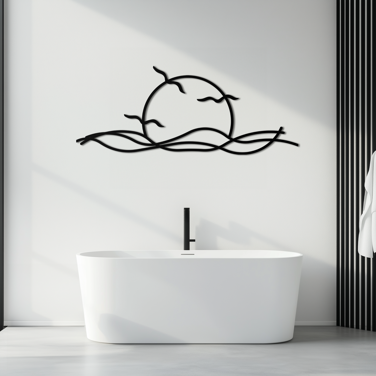Matte Black Steel Sunset Silhouette Wall Art - Landscape Decor