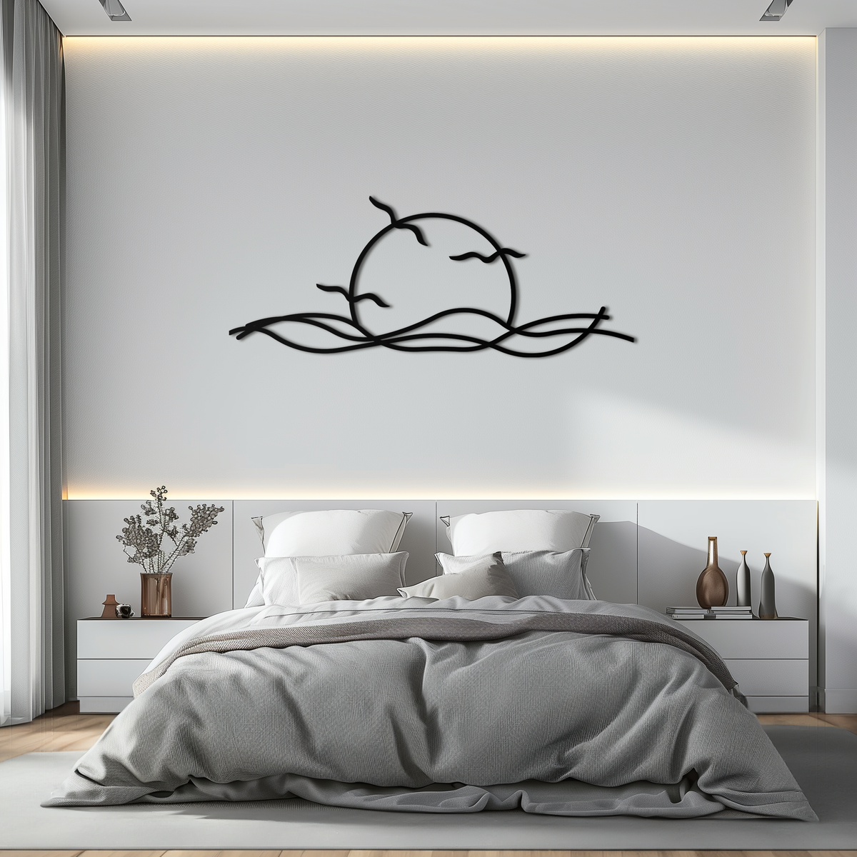 Matte Black Steel Sunset Silhouette Wall Art - Landscape Decor