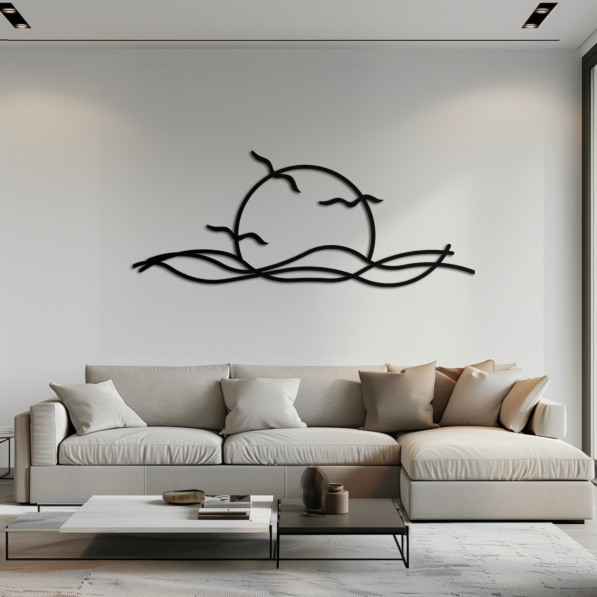 Matte Black Steel Sunset Silhouette Wall Art - Landscape Decor