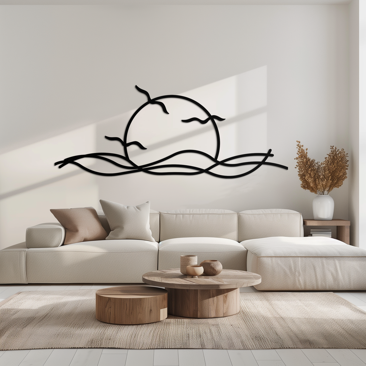 Matte Black Steel Sunset Silhouette Wall Art - Landscape Decor