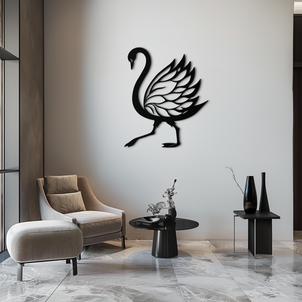 Steel Swan Silhouette Wall Art - Premium Graceful Elegant Nature Inspired Home Decor