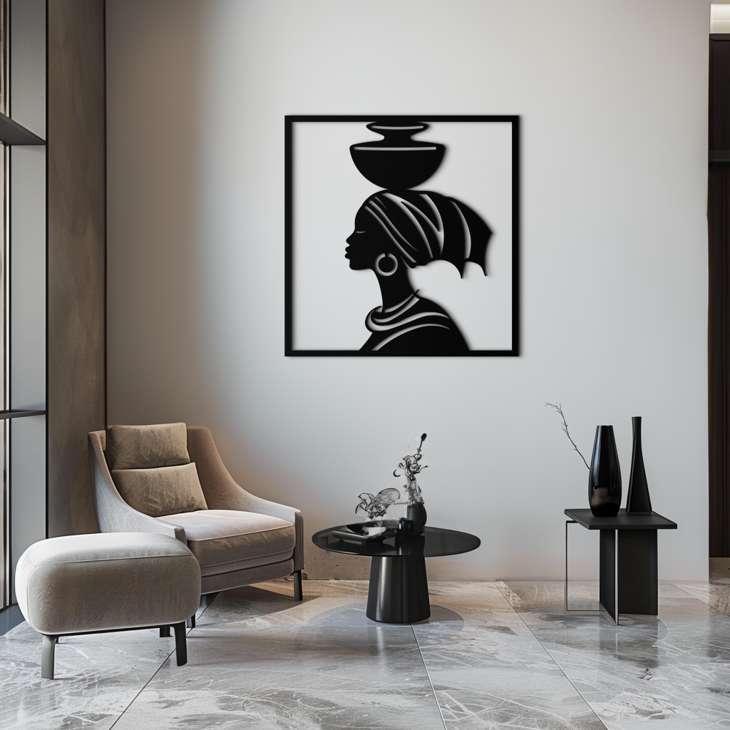 Metal Wall Art - African Woman Tribal Silhouette Elegant Decor
