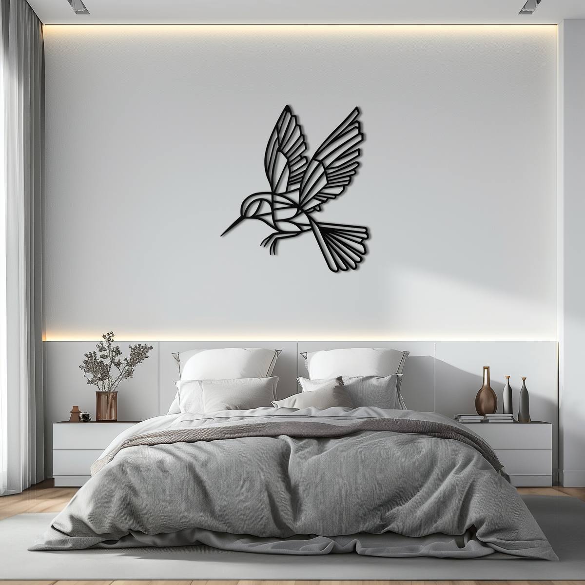 Hummingbird Metal Wall Art - Delicate Dynamic Bird Silhouette Steel Sculpture Decor
