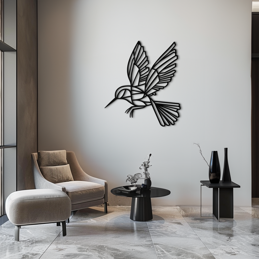 Hummingbird Metal Wall Art - Delicate Dynamic Bird Silhouette Steel Sculpture Decor