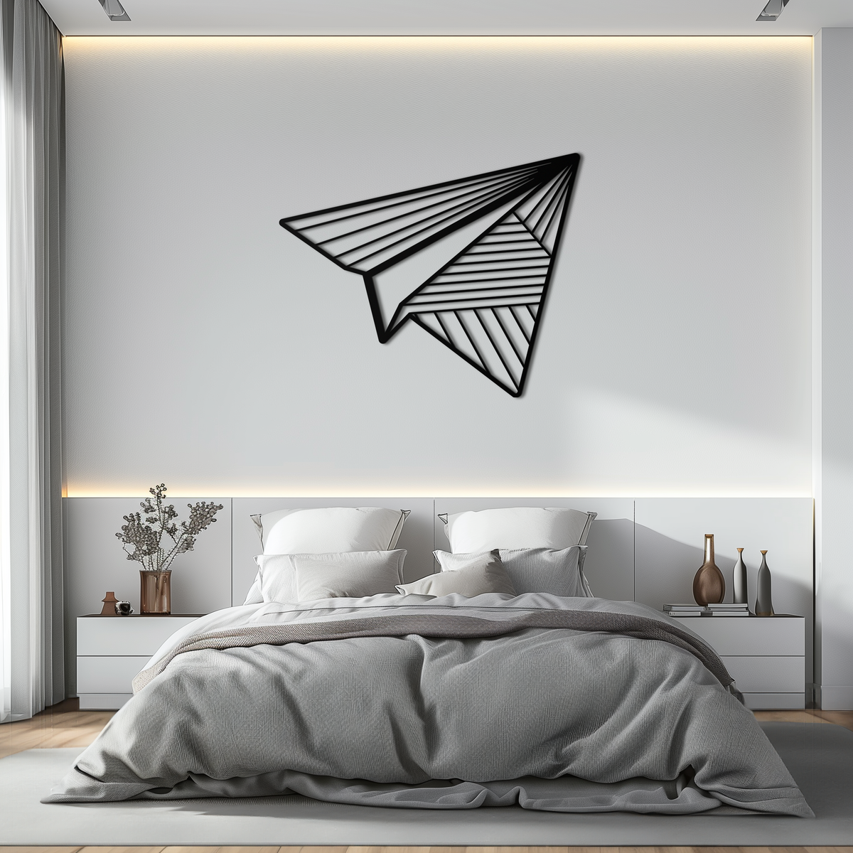 Steel Paper Airplane Wall Art - Minimalist Modern Silhouette