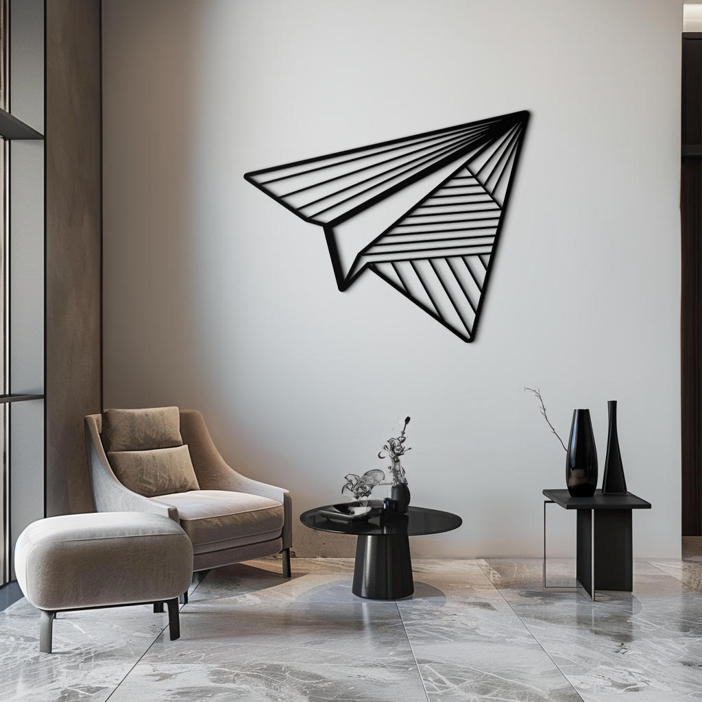 Steel Paper Airplane Wall Art - Minimalist Modern Silhouette