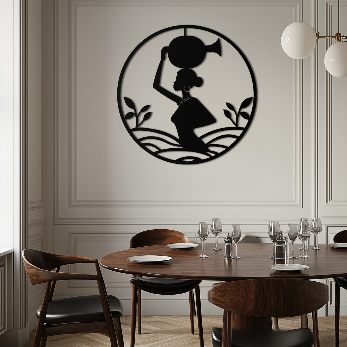 Metal Wall Art African Woman Carrying Vase - Tribal Silhouette