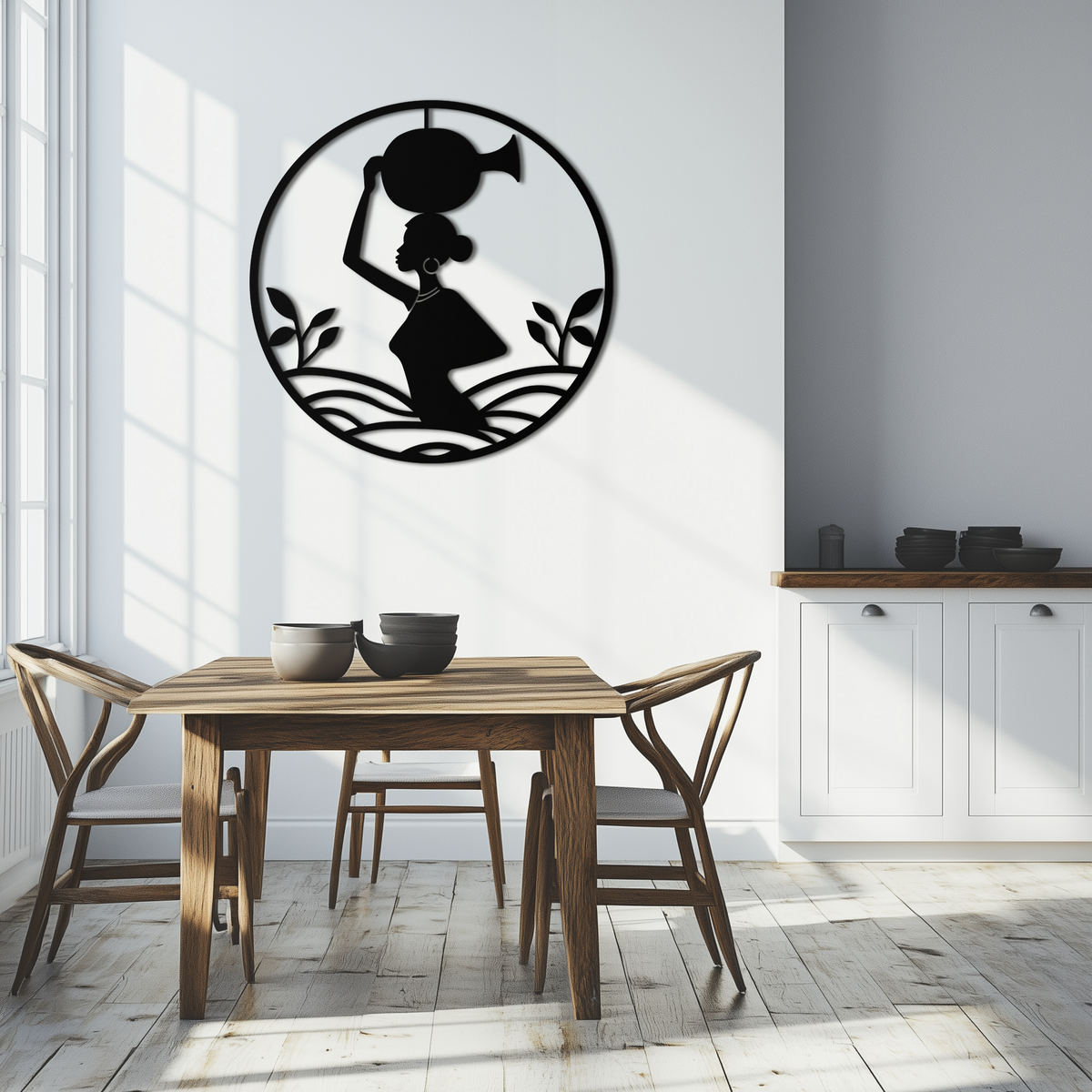 Metal Wall Art African Woman Carrying Vase - Tribal Silhouette