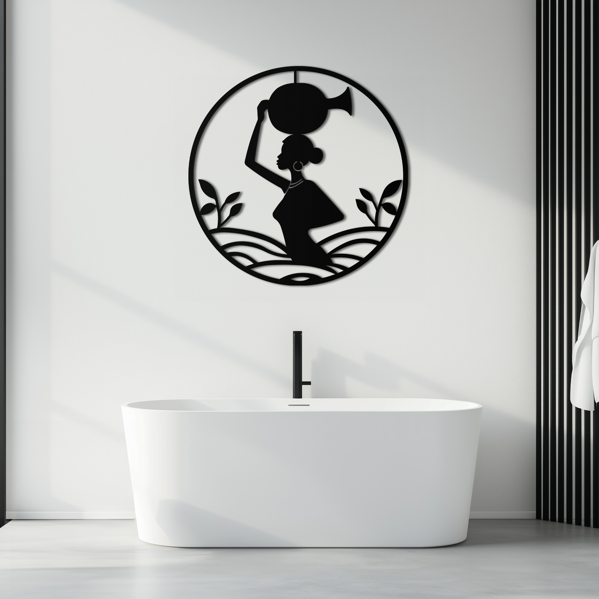 Metal Wall Art African Woman Carrying Vase - Tribal Silhouette