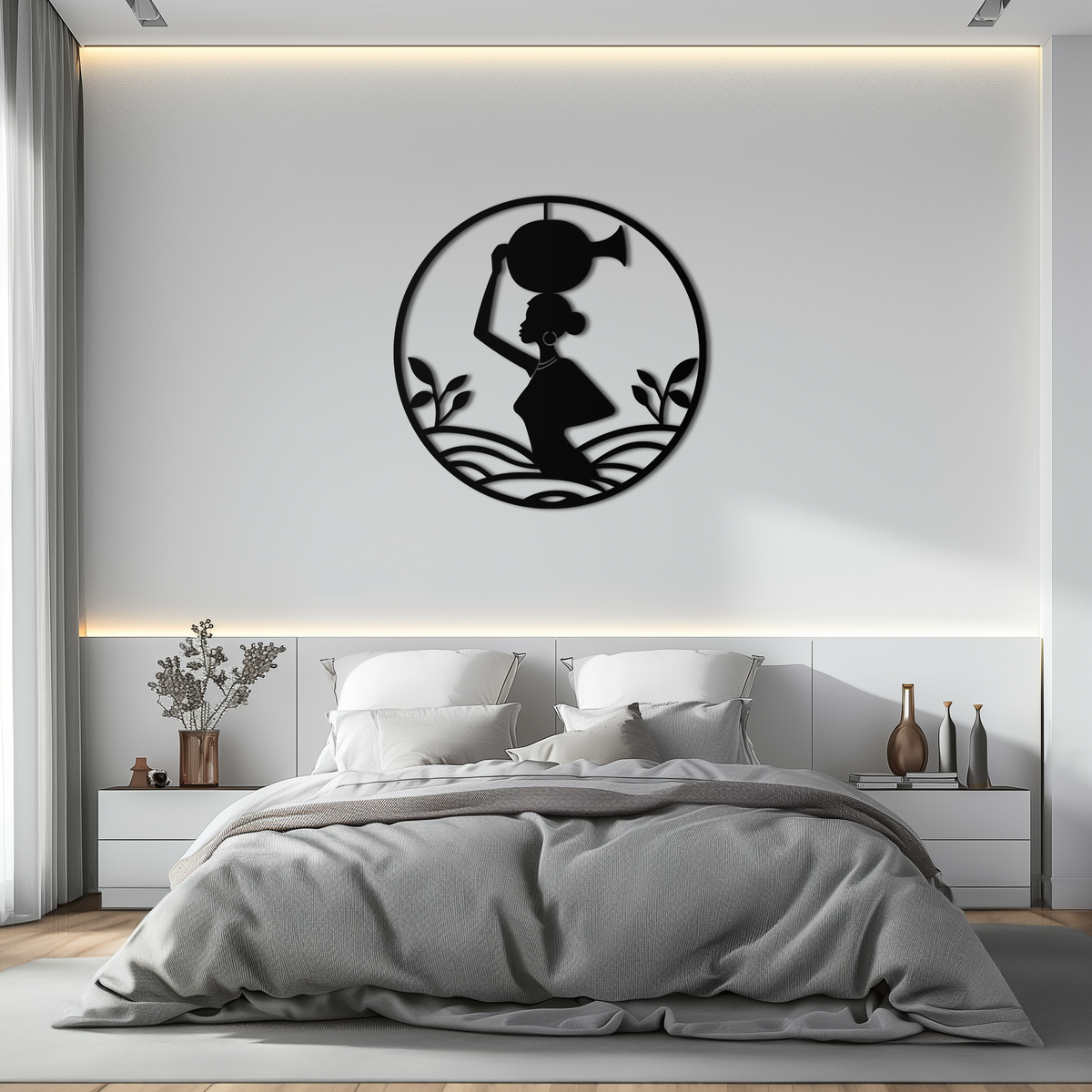 Metal Wall Art African Woman Carrying Vase - Tribal Silhouette