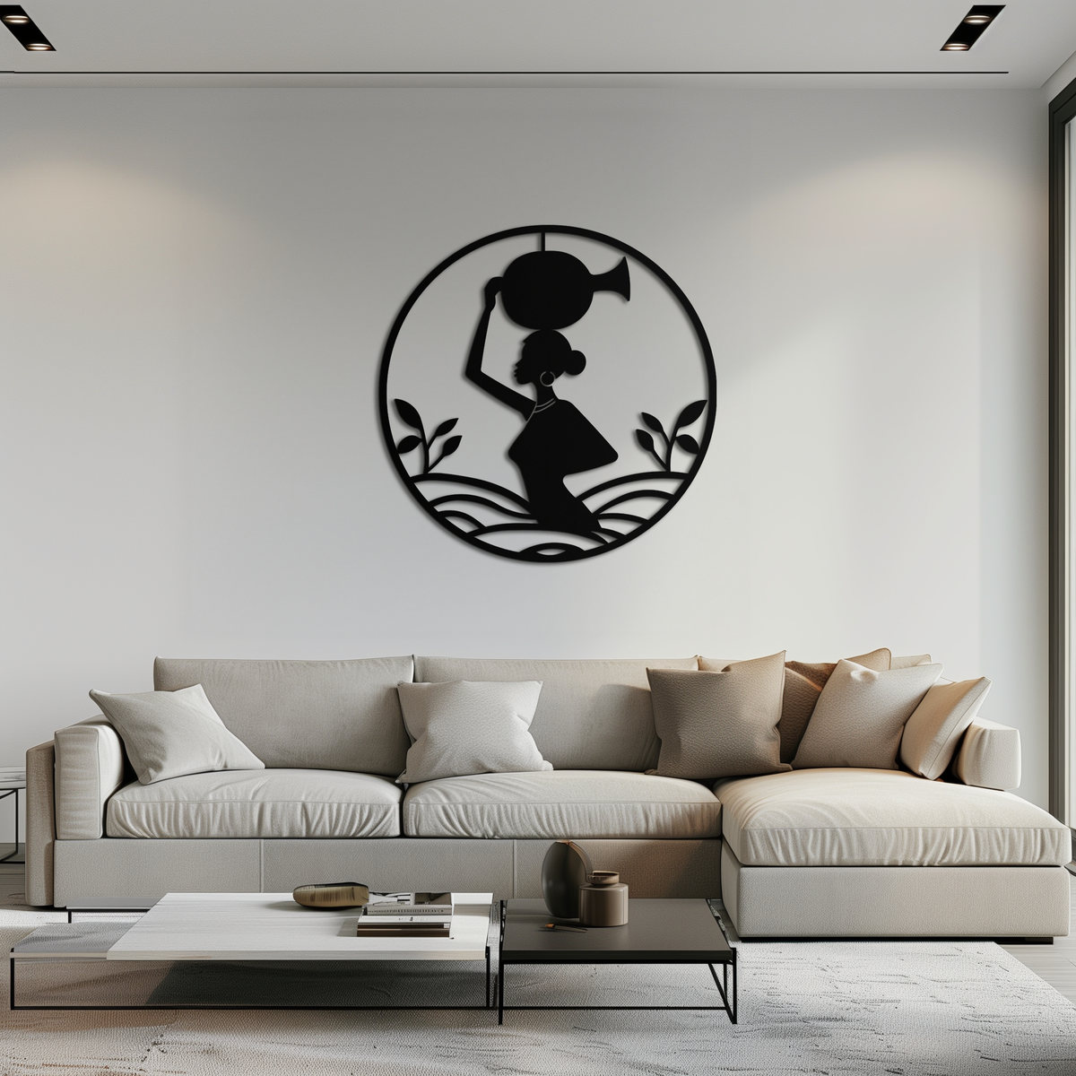 Metal Wall Art African Woman Carrying Vase - Tribal Silhouette