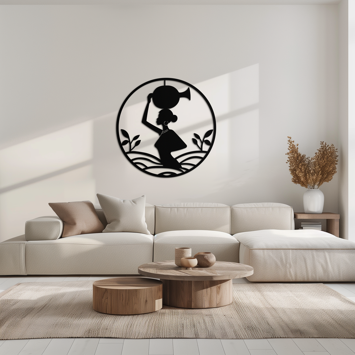 Metal Wall Art African Woman Carrying Vase - Tribal Silhouette