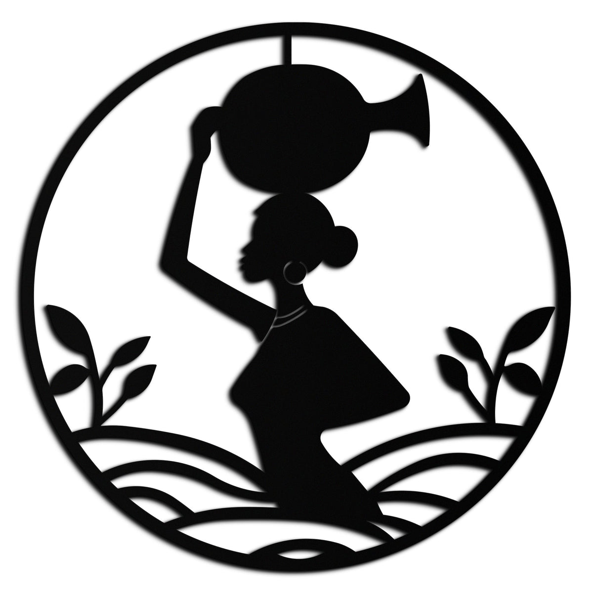 Metal Wall Art African Woman Carrying Vase - Tribal Silhouette