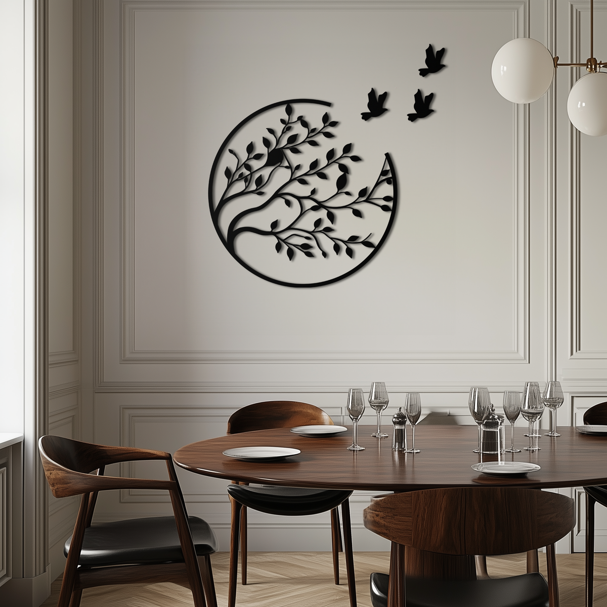Metal Wall Art - Flying Birds from Branch Silhouette Decor