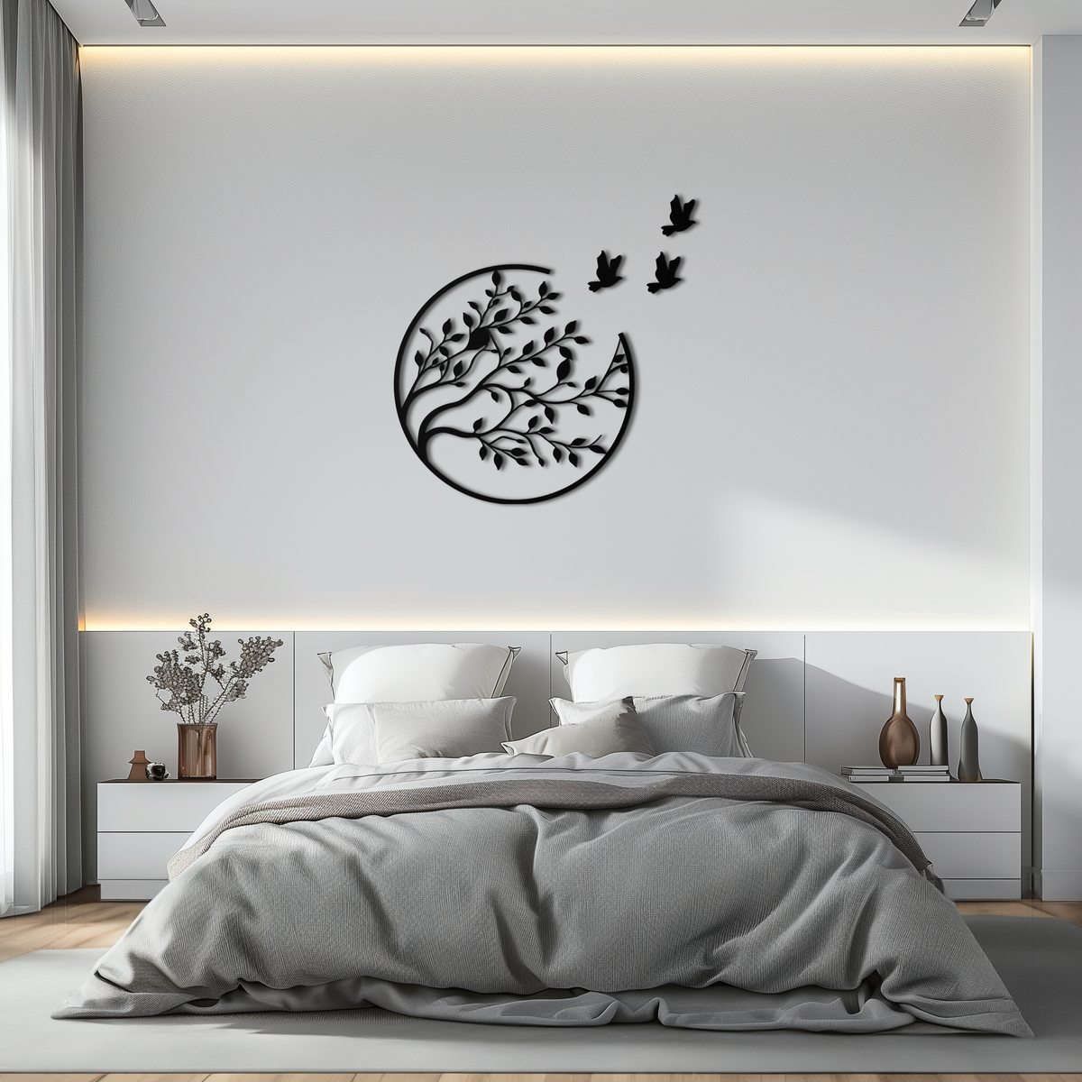 Metal Wall Art - Flying Birds from Branch Silhouette Decor