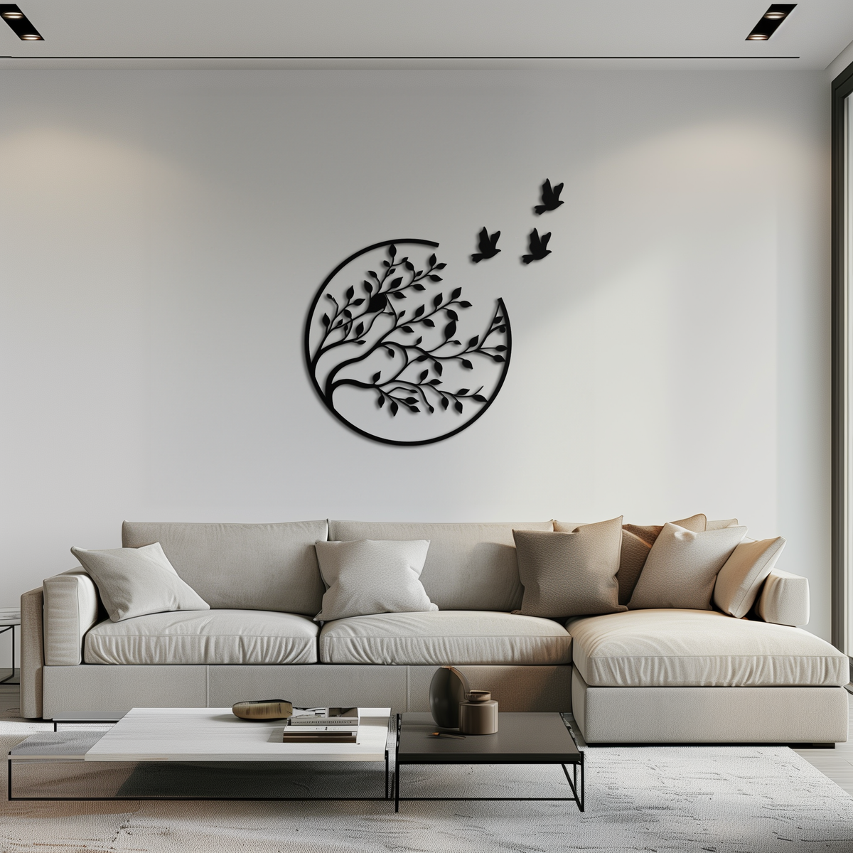 Metal Wall Art - Flying Birds from Branch Silhouette Decor