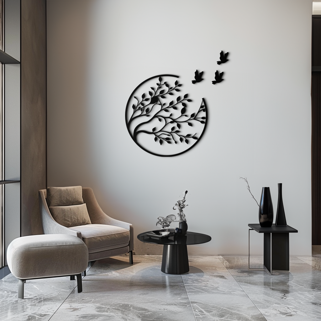 Metal Wall Art - Flying Birds from Branch Silhouette Decor