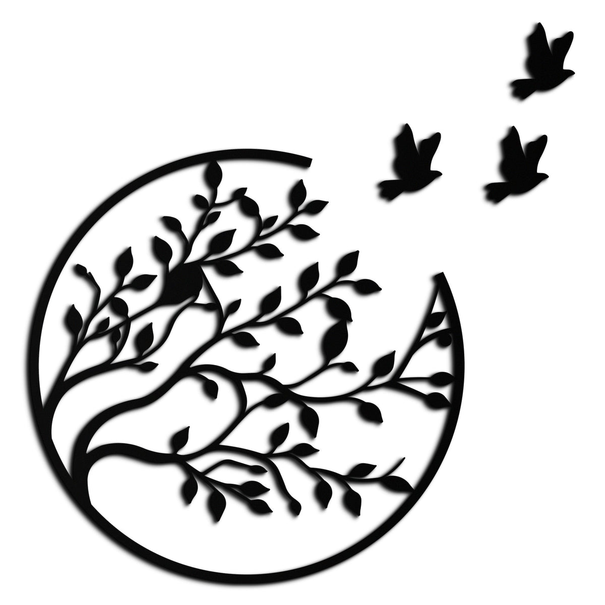 Metal Wall Art - Flying Birds from Branch Silhouette Decor