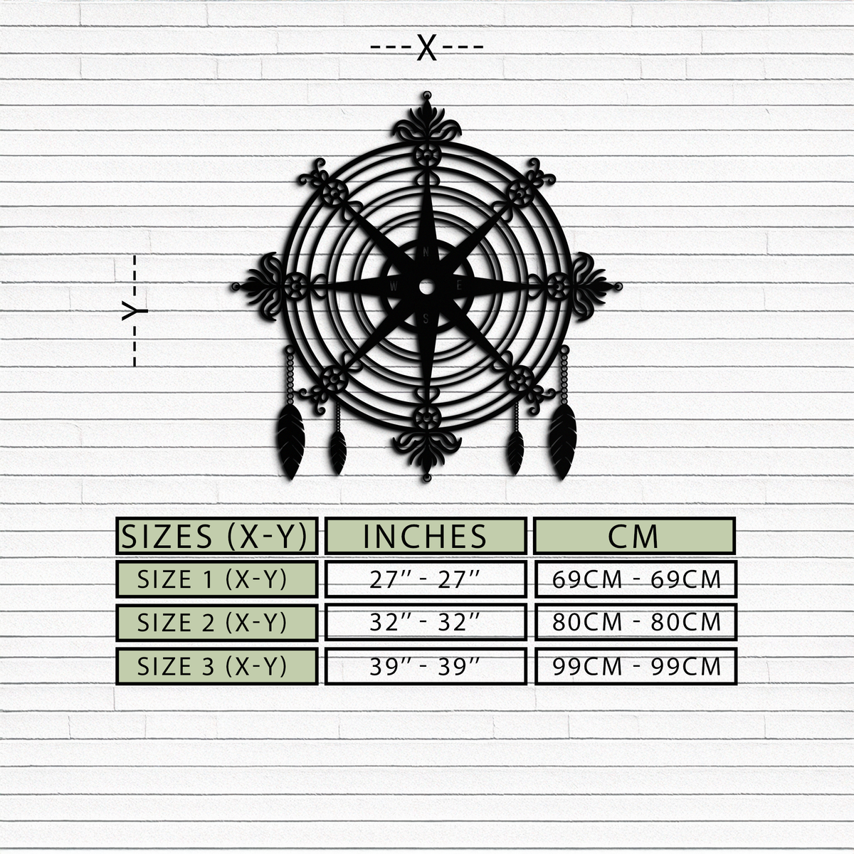 Metal Compass Rose Wall Art - Decorative Matte Black Steel with Nautical Feathers