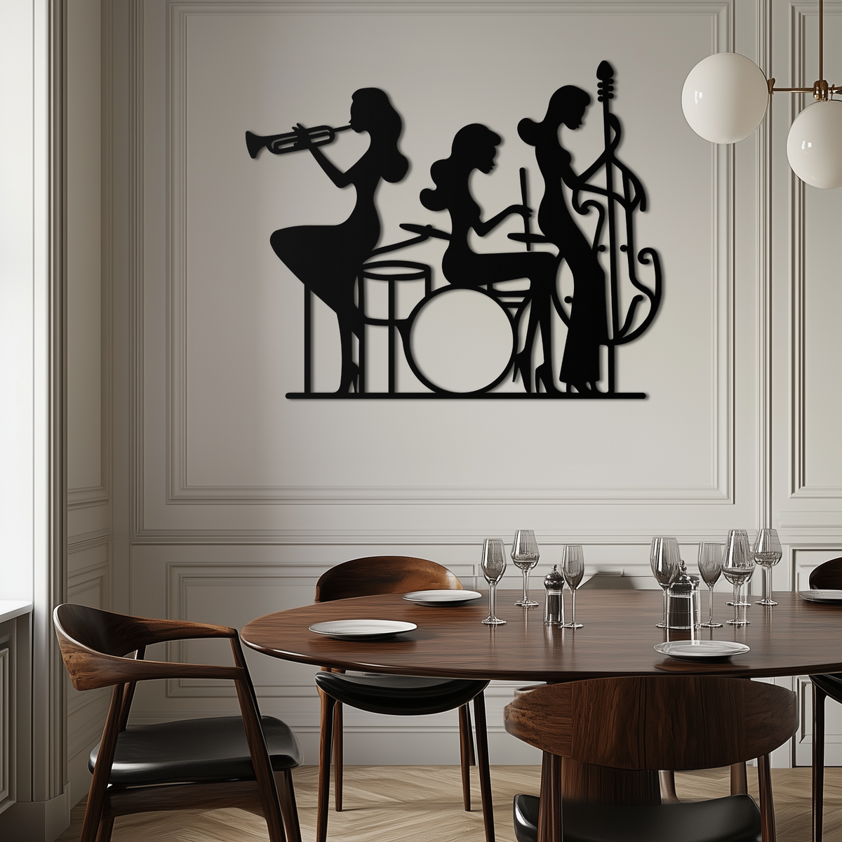 Black Steel Jazz Trio Female Musicians Wall Art - Silhouette