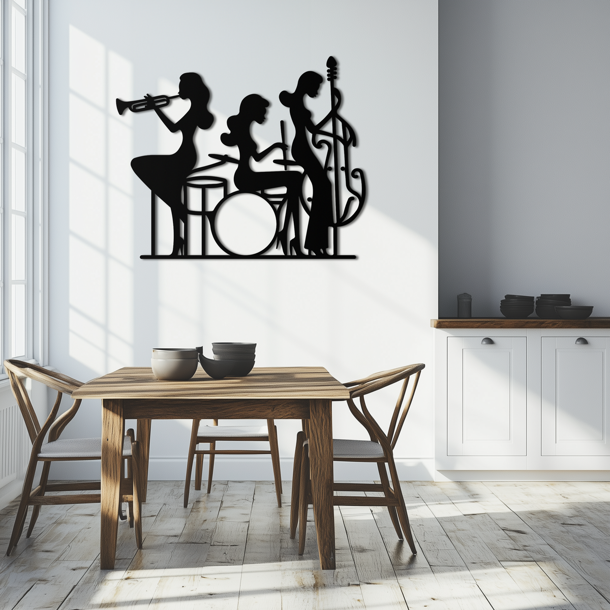Black Steel Jazz Trio Female Musicians Wall Art - Silhouette
