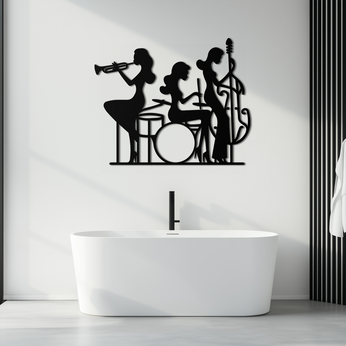 Black Steel Jazz Trio Female Musicians Wall Art - Silhouette