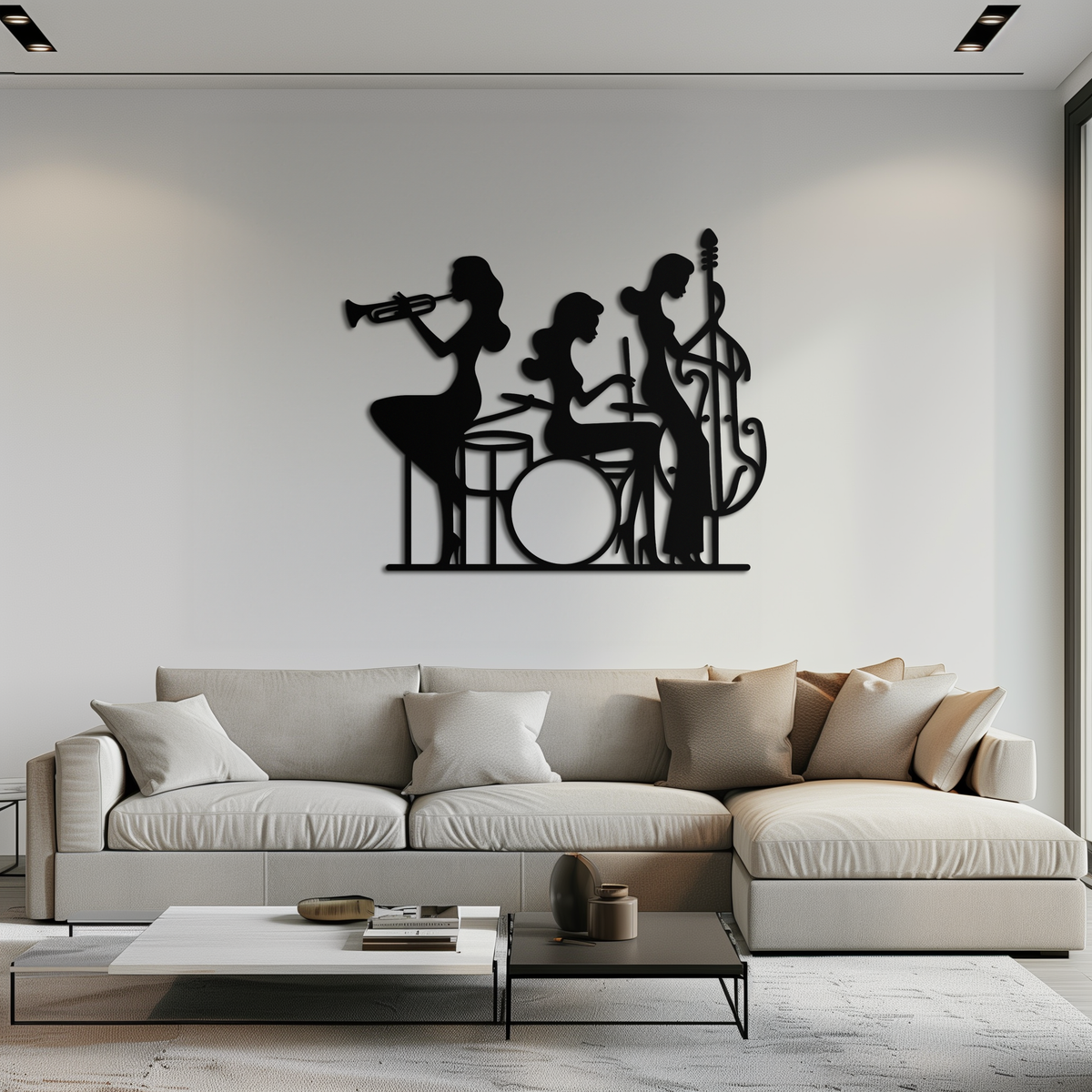 Black Steel Jazz Trio Female Musicians Wall Art - Silhouette