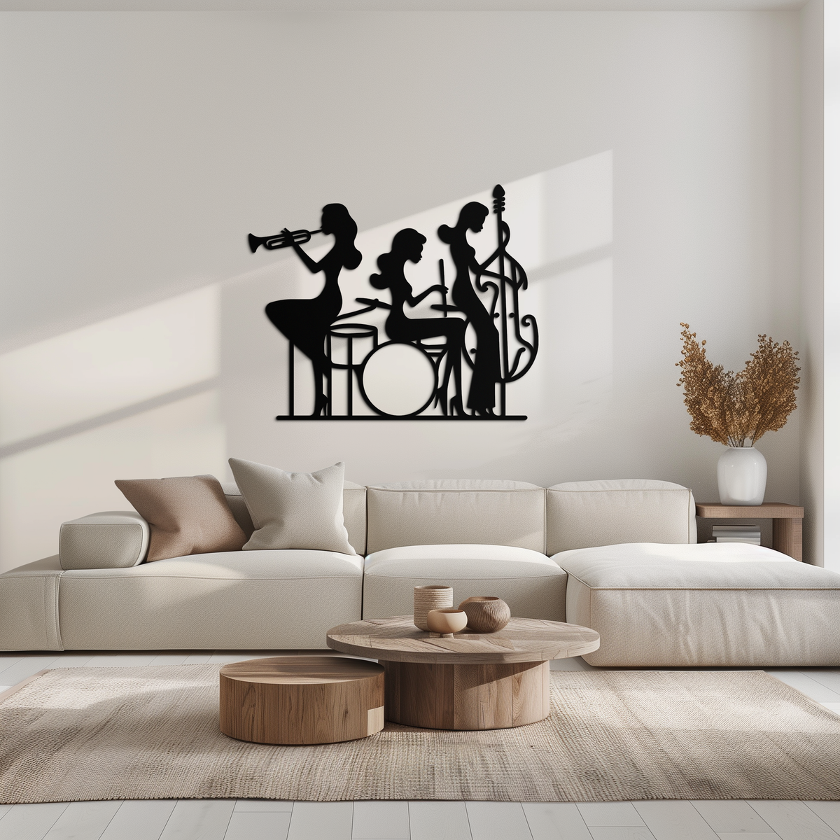 Black Steel Jazz Trio Female Musicians Wall Art - Silhouette