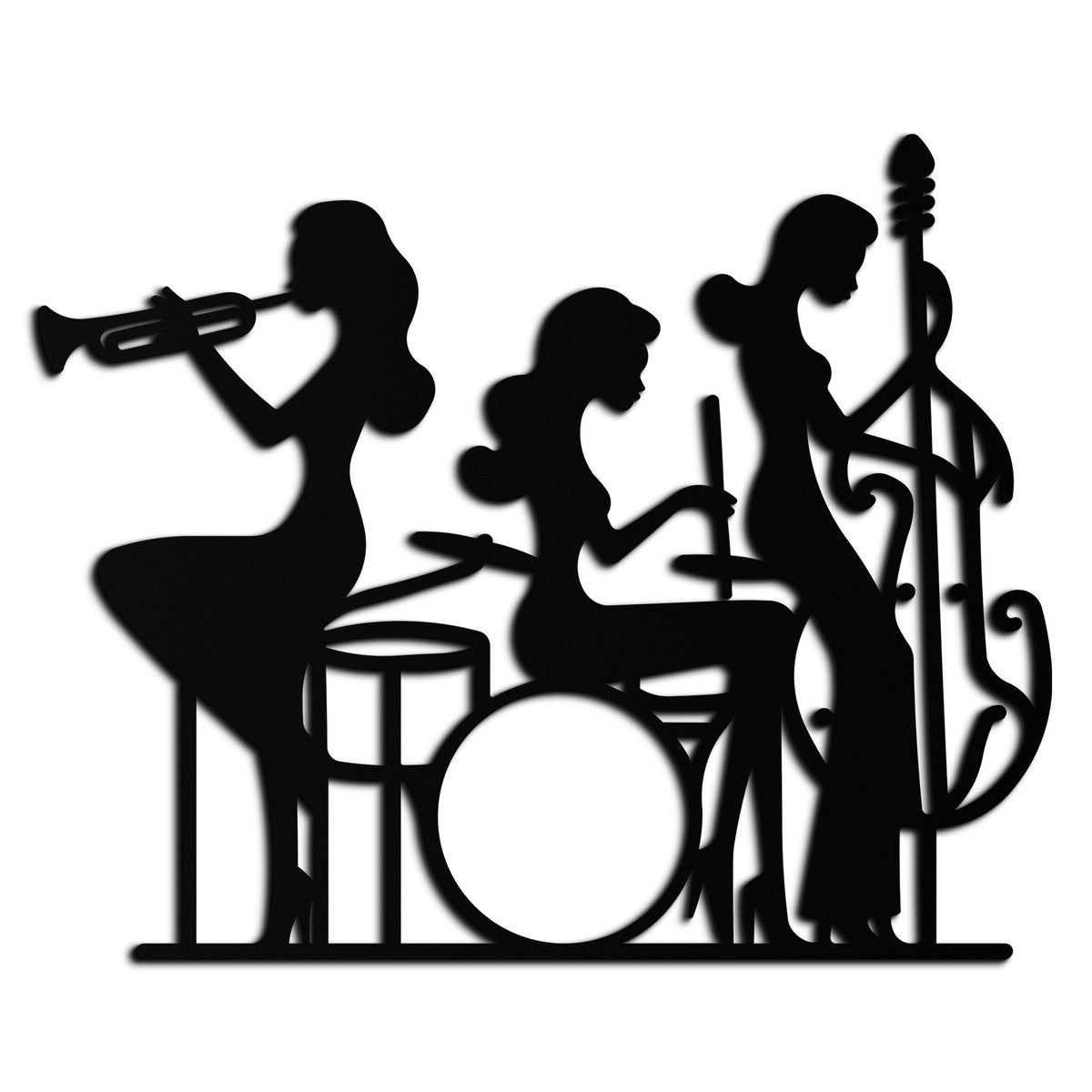 Black Steel Jazz Trio Female Musicians Wall Art - Silhouette