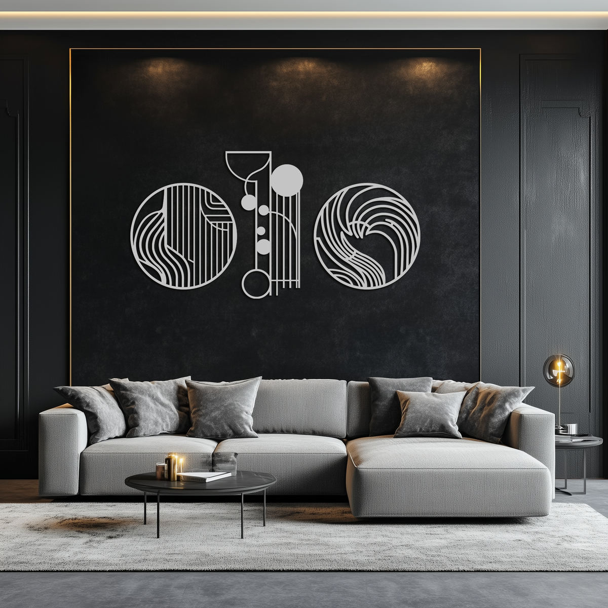 Metal Wall Art 3 Piece Set Modern Abstract Geometric Matte Black